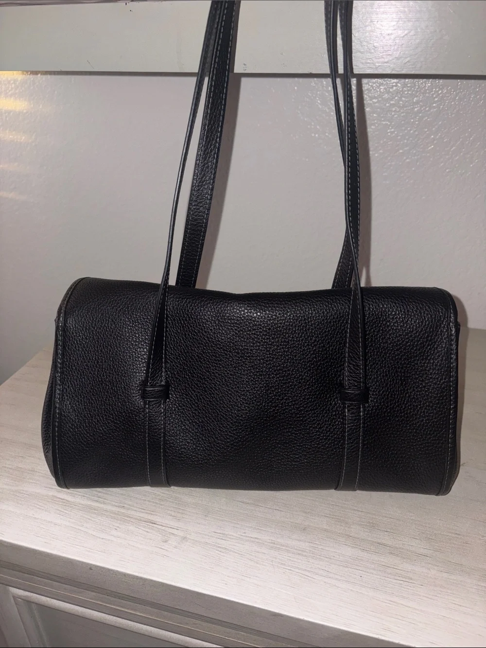 Coach Black Pebbled Leather Flap Shoulder Bag with Gold Accent